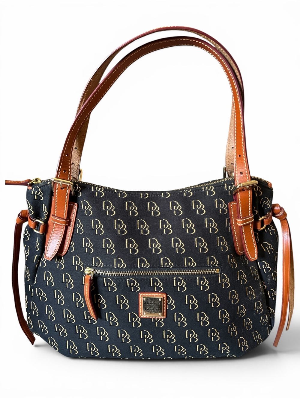 Dooney & Bourke Nina Black & Gold Signature Canvas Large Shoulder Bag